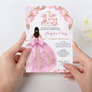 Convite Vestido Princesa Floral Blush Coquette Quinceanera