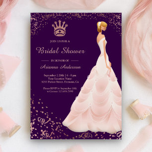 Convite Vestido Princesa Rose Gold Chuveiro de Noiva Roxo