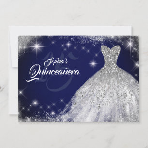 Convite Vestido Quinceanera Azul Marinho com Renda e Diama