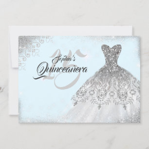 Convite Vestido Quinceanera de renda azul com brilho de di