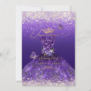 Convite Vestido Quinceanera Glitter Holograma Falso Roxo E