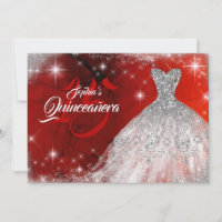 Vestido Quinceanera Prata Vermelho com Renda Diama