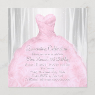 Convite Vestido Rosa Bege Elegante Rosa Quinceañera