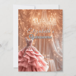 Convite Vestido Rosa Bonito Quinceanera Coroa de Lustre  