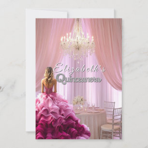 Convite Vestido Rosa Bonito Quinceanera Coroa de Lustre