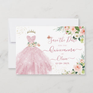 Convite Vestido Rosa Brilhante H2 Quinceanera Salvar Data