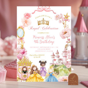 Convite Vestido Rosa Coquete Princesa Reino Aniversário