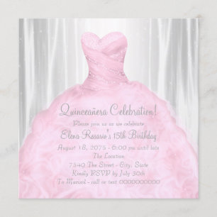 Convite Vestido Rosa Corado Elegante Rosa Quinceañera