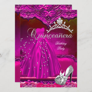 Convite Vestido Rosa-de-Aniversário Grande Quinceanera 15