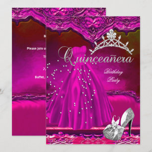 Convite Vestido Rosa de Quince Anos de Idade Grande