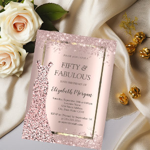 Convite Vestido Rosa Dourado Lantejoulas Confete 50 Anos d
