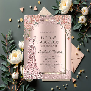 Convite Vestido Rosa Dourado Lantejoulas Confetes Flores 5