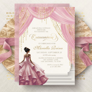 Convite Vestido Rosa Elegante de Quinceanera