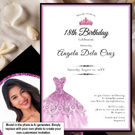 Convite Vestido rosa elegante debut de 18 anos