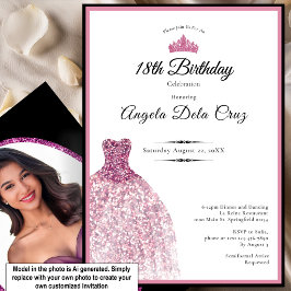 Convite Vestido rosa elegante debut de 18 anos