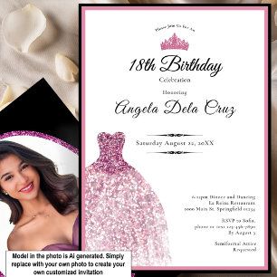 Convite Vestido rosa elegante debut de 18 anos