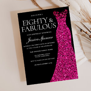 Convite Vestido Rosa Oitavo e Fabuloso 80 de Aniversário N