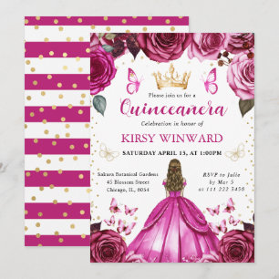 Convite Vestido Rosa Quente Cabelo Loiro Princesa Quincean