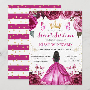 Convite Vestido Rosa Quente Princesa de Pele Morena Sweet