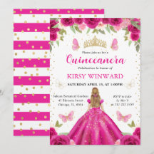 Vestido Rosa Quente Princesa Loira Quinceanera