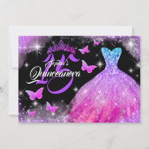 Convite Vestido Rosa Roxo Azul Borboleta Quinceanera