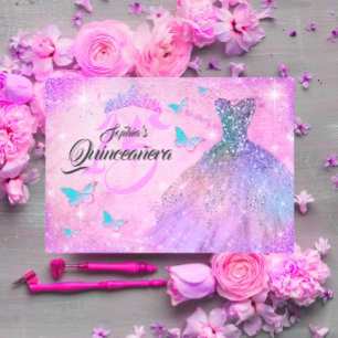 Convite Vestido Rosa Roxo Teal Brilho Quinceanera