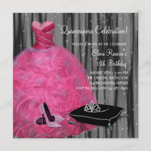 Convite Vestido Rosa Salto Alto Sapatos Rosa Quinceanera