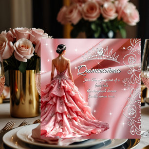 Convite Vestido Rosa Tiara de Aniversário de Quinze Anos