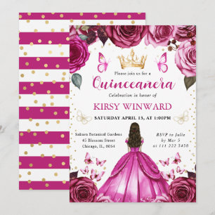 Convite Vestido Rosa Vibrante Cabelo Castanho Princesa Qui