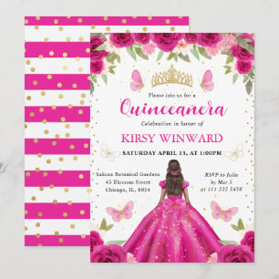 Convite Vestido Rosa Vibrante Princesa de Pele Morena Quin