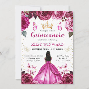 Convite Vestido Rosa Vibrante Princesa de Pele Morena Quin