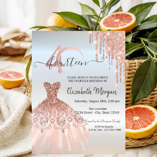 Convite Vestido Rose Gold Drips Aniversário de 40 anos Pra