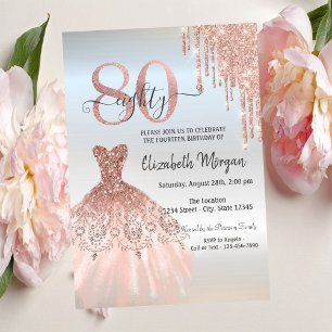 Convite Vestido Rose Gold Drips Aniversário de 80 anos Pra