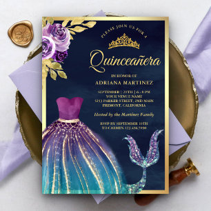 Convite Vestido Roxo Azul Turquesa Cauda de Sereia Azul Ma