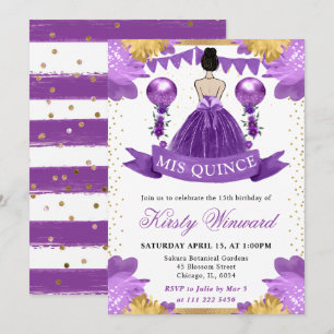 Convite Vestido Roxo Cabelo Castanho Princesa Quinceanera