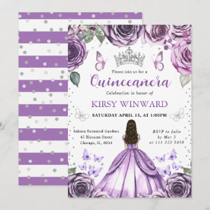 Convite Vestido Roxo Cabelo Castanho Princesa Quinceanera