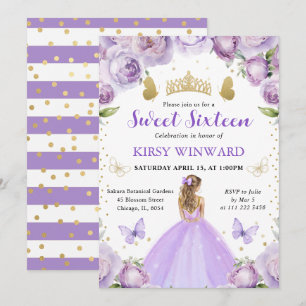 Convite Vestido Roxo Cabelo Loiro Princesa Sweet 16