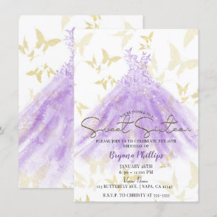 Convite Vestido Roxo Dança da Borboleta Festa Doce 16 Anos