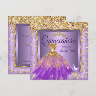 Convite Vestido Roxo de Festa de Quinceañera Saltos Altos 