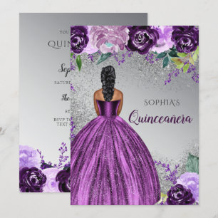 Convite Vestido Roxo De Prata Quinceañera Quince