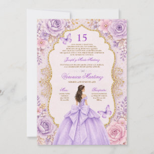 Convite Vestido Roxo de Quinceañera 15 Anos Princesa Tiara