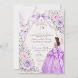 Convite Vestido Roxo de Quinceañera 15 Anos Princesa Tiara