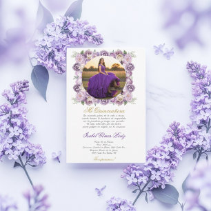 Convite Vestido roxo de Quinceanera com imagem em espanhol