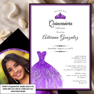 Convite Vestido Roxo Elegante 15º Aniversário Quinceanera