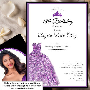 Convite Vestido roxo elegante debut de 18 anos