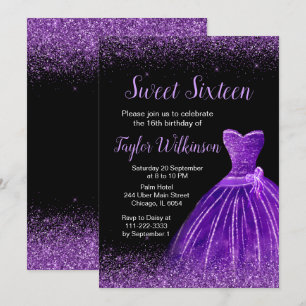 Convite Vestido Roxo Escuro Brilho Falso Sweet 16 Aniversá