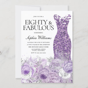 Convite Vestido Roxo Floral Oitenta Fabuloso Aniversário d