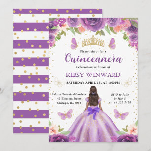 Convite Vestido Roxo Princesa de Pele Morena Quinceanera