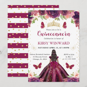 Convite Vestido Roxo Princesa de Pele Morena Quinceanera