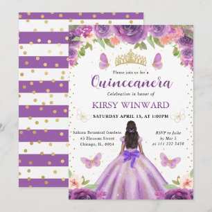 Convite Vestido Roxo Princesa de Pele Morena Quinceanera